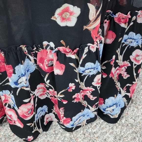 WHBM Black Elegant Boho Floral Embroidered Cold Shoulder Ruffled Maxi Dress Sz 6 - Picture 12 of 16